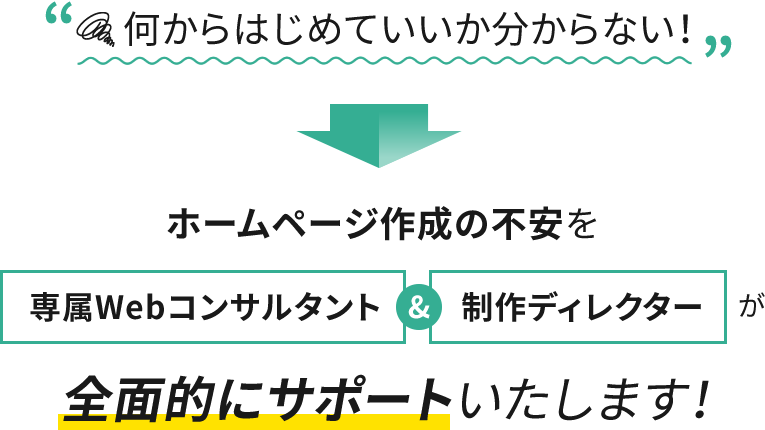 何からはじめていいか分からない！　→ ホームページ作成の不安を専属Webコンサルタント&制作ディレクターが全面的にサポートいたします！